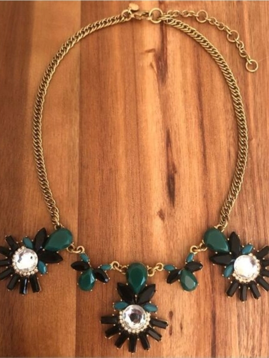 J. Crew Jewelry - J. Crew Green And Black Clear Crystal Statement Necklace With Gold Tone Chain